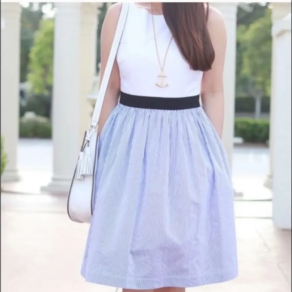 Kate Spade Broome Street Pinstripe blue & white dress. Sz 8 $229 - Picture 3 of 15
